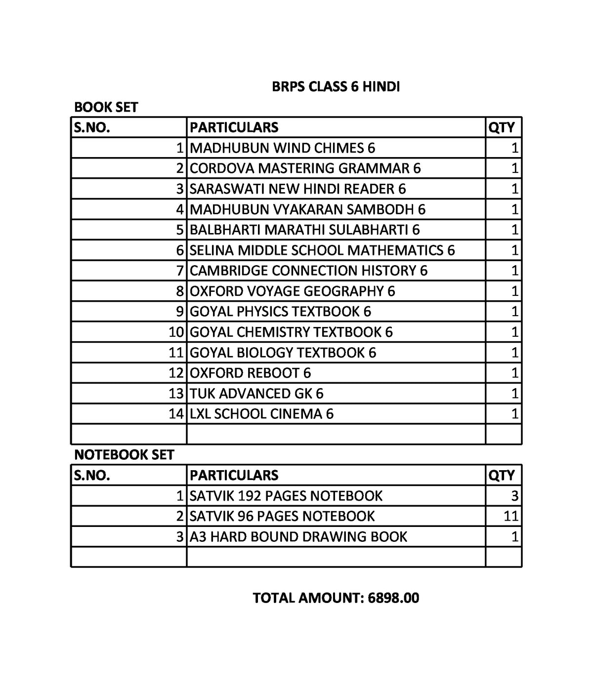 BRPS CLASS 6 HINDI SET 2024-2025