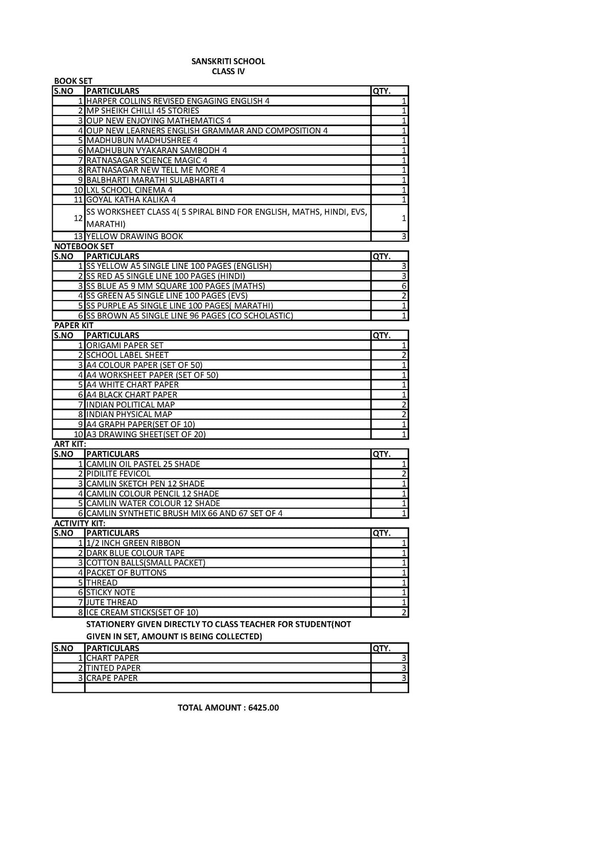 SANSKRITI SCHOOL CLASS 4 SET 2024-25