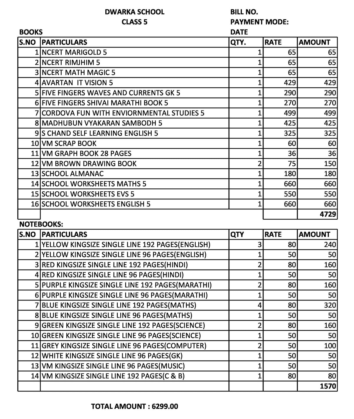 DWARKA SCHOOL CLASS 5 SET 2024-2025