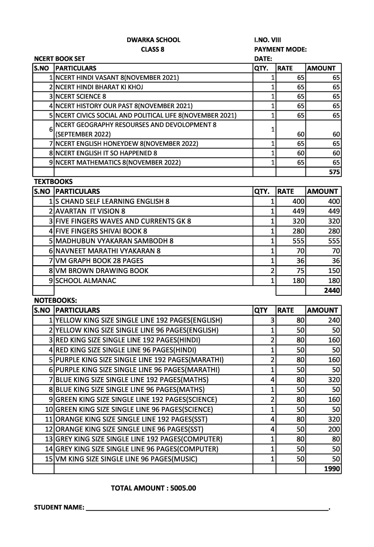 DWARKA SCHOOL CLASS 8 SET 2024-2025