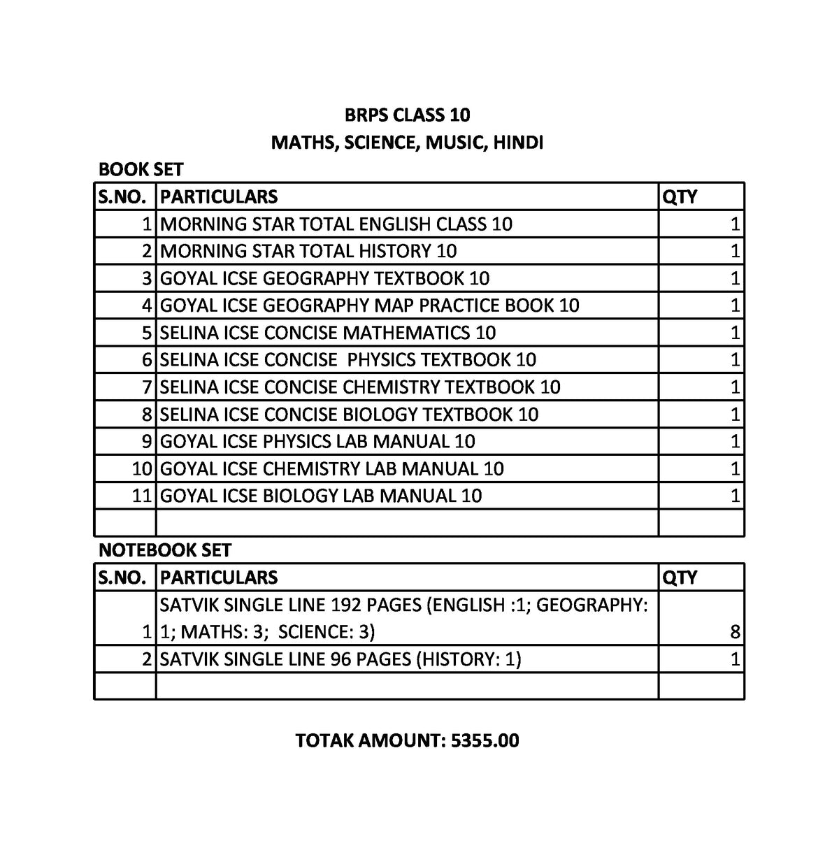 BRPS CLASS 10 MATHS, SCIENCE, MUSIC, HINDI