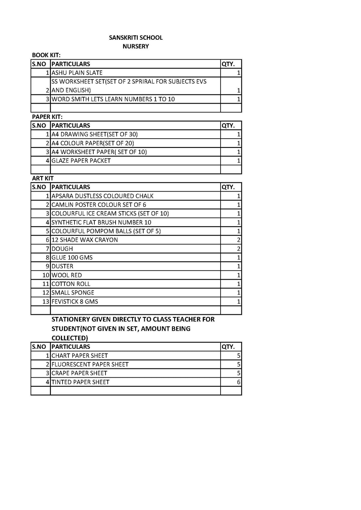 SANSKRITI SCHOOL NURSERY SET 20242025 VSaral