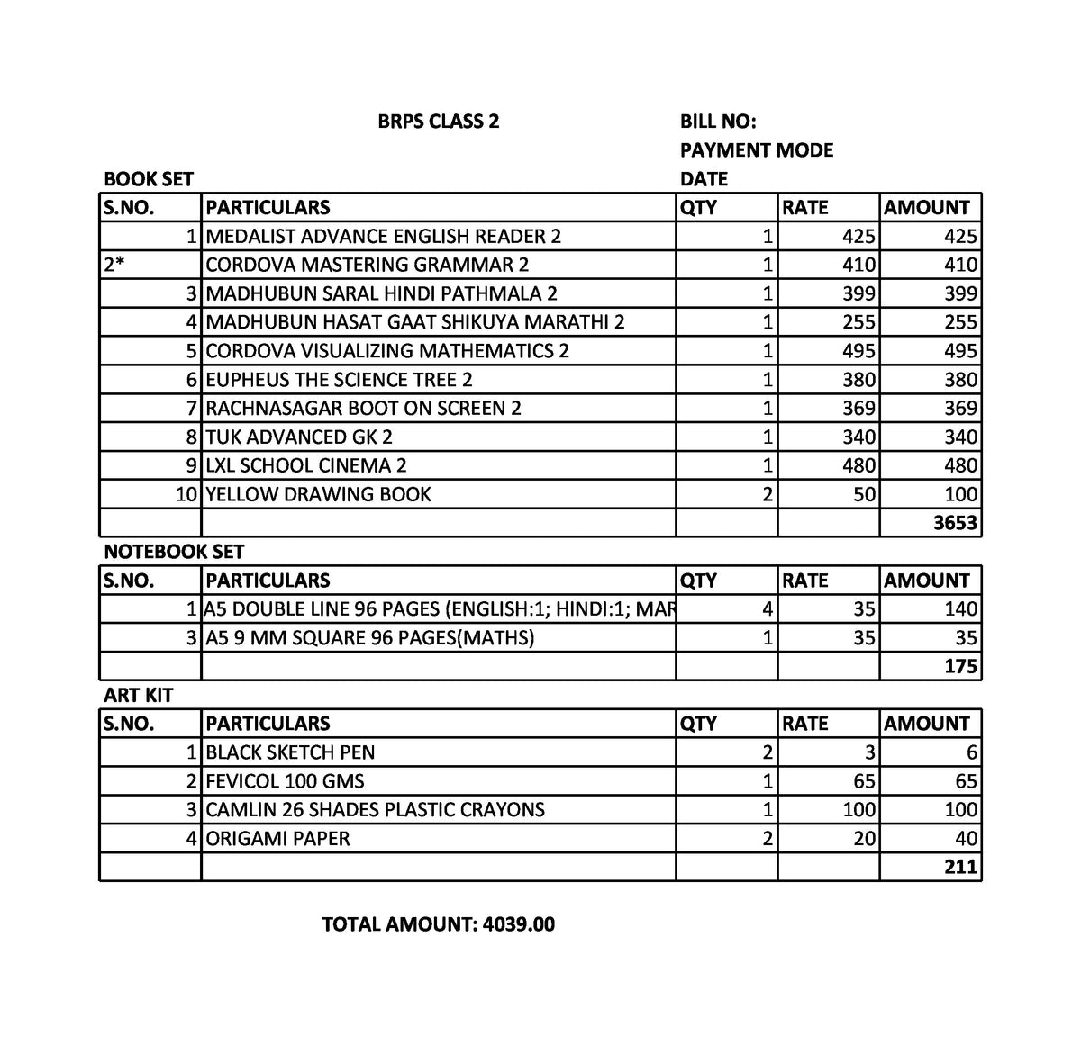 BRPS CLASS 2 SET 2024-2025