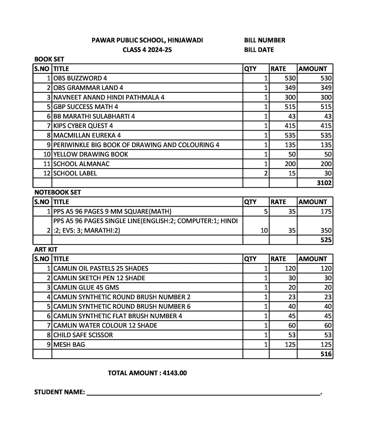 PAWAR PUBLIC SCHOOL CLASS 4 SET 2024-2025