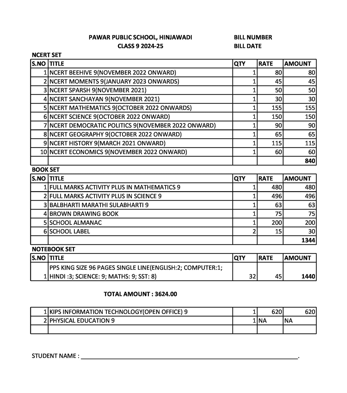 PAWAR PUBLIC SCHOOL CLASS 9 SET 2024-2025