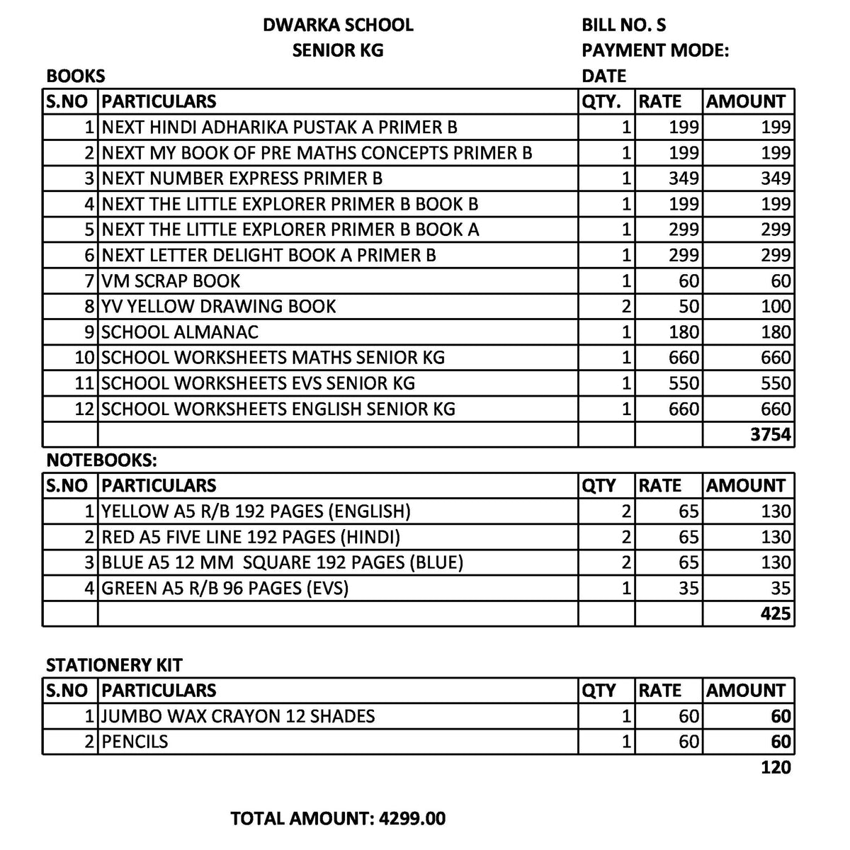 DWARKA SCHOOL SENIOR KG SET 2024-2025