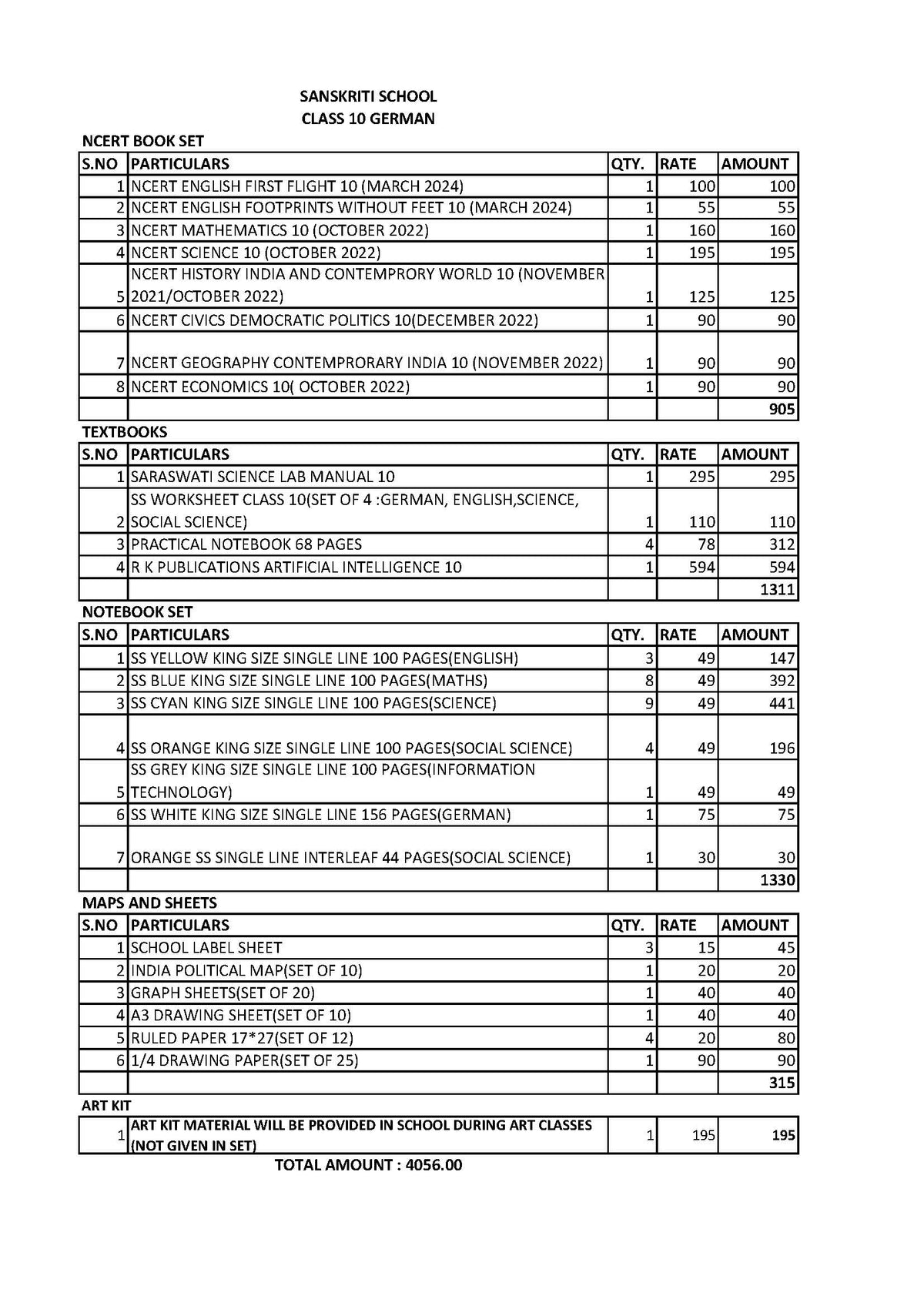 SANSKRITI SCHOOL CLASS 10 GERMAN SET 2024-25