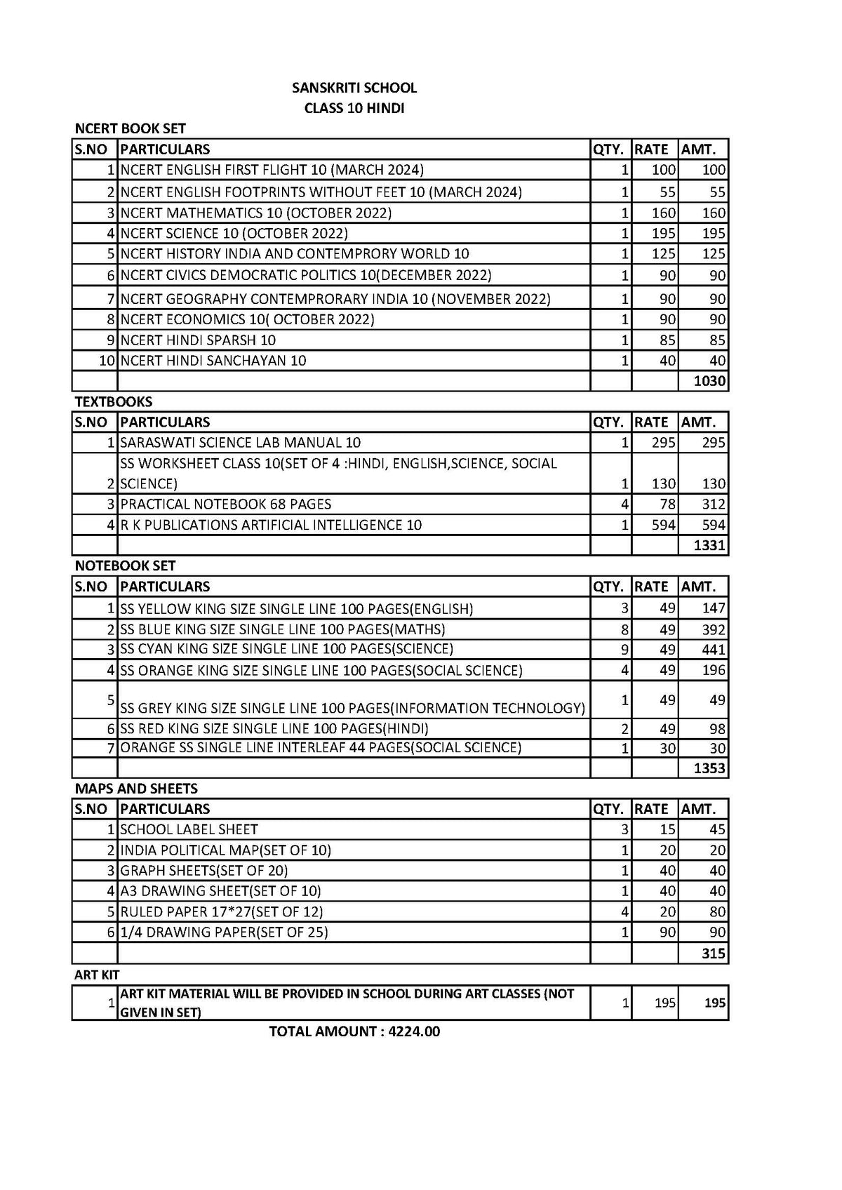 SANSKRITI SCHOOL CLASS 10 HINDI SET 2024-25