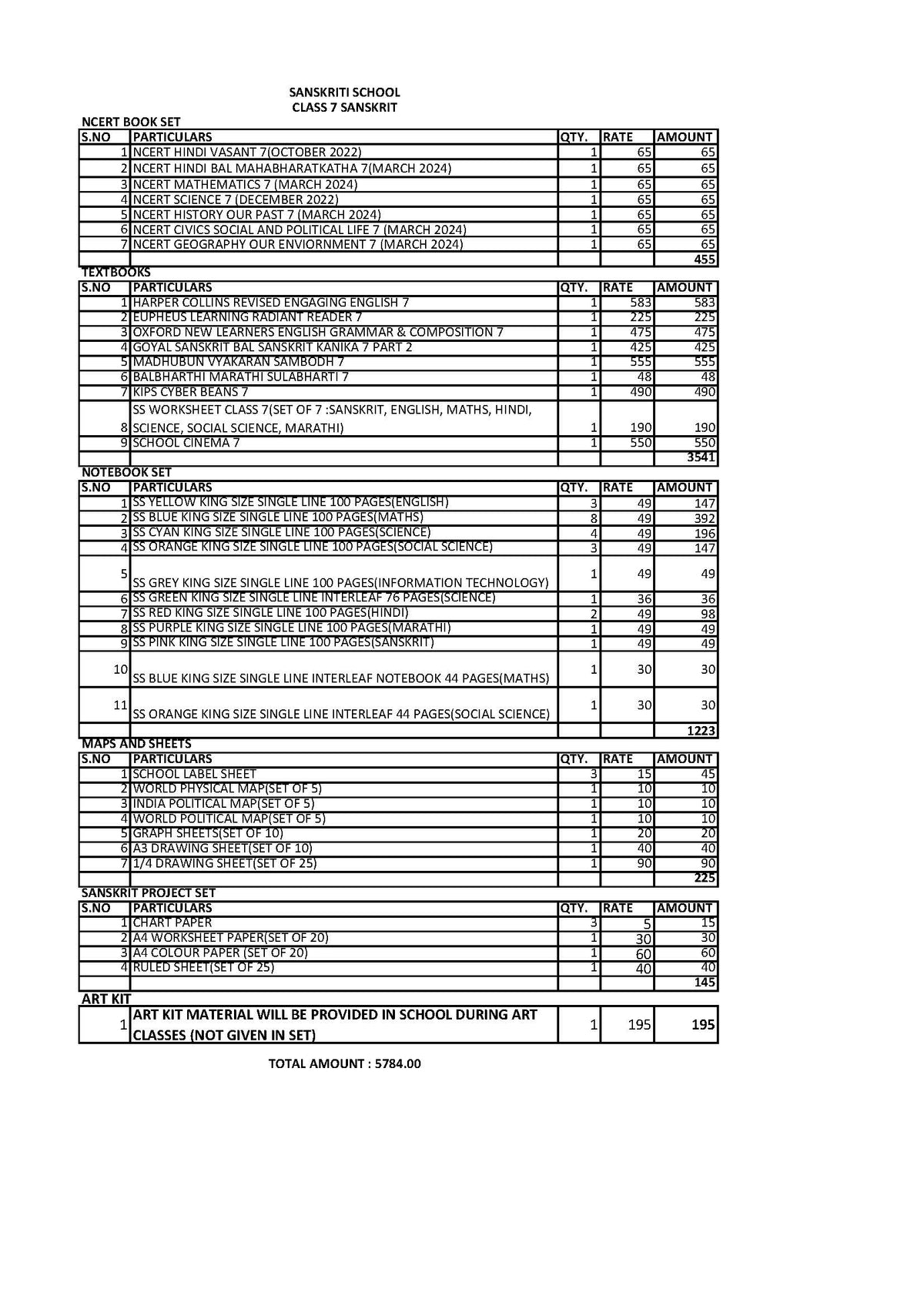 SANSKRITI SCHOOL CLASS 7 SANSKRIT SET 2024-25