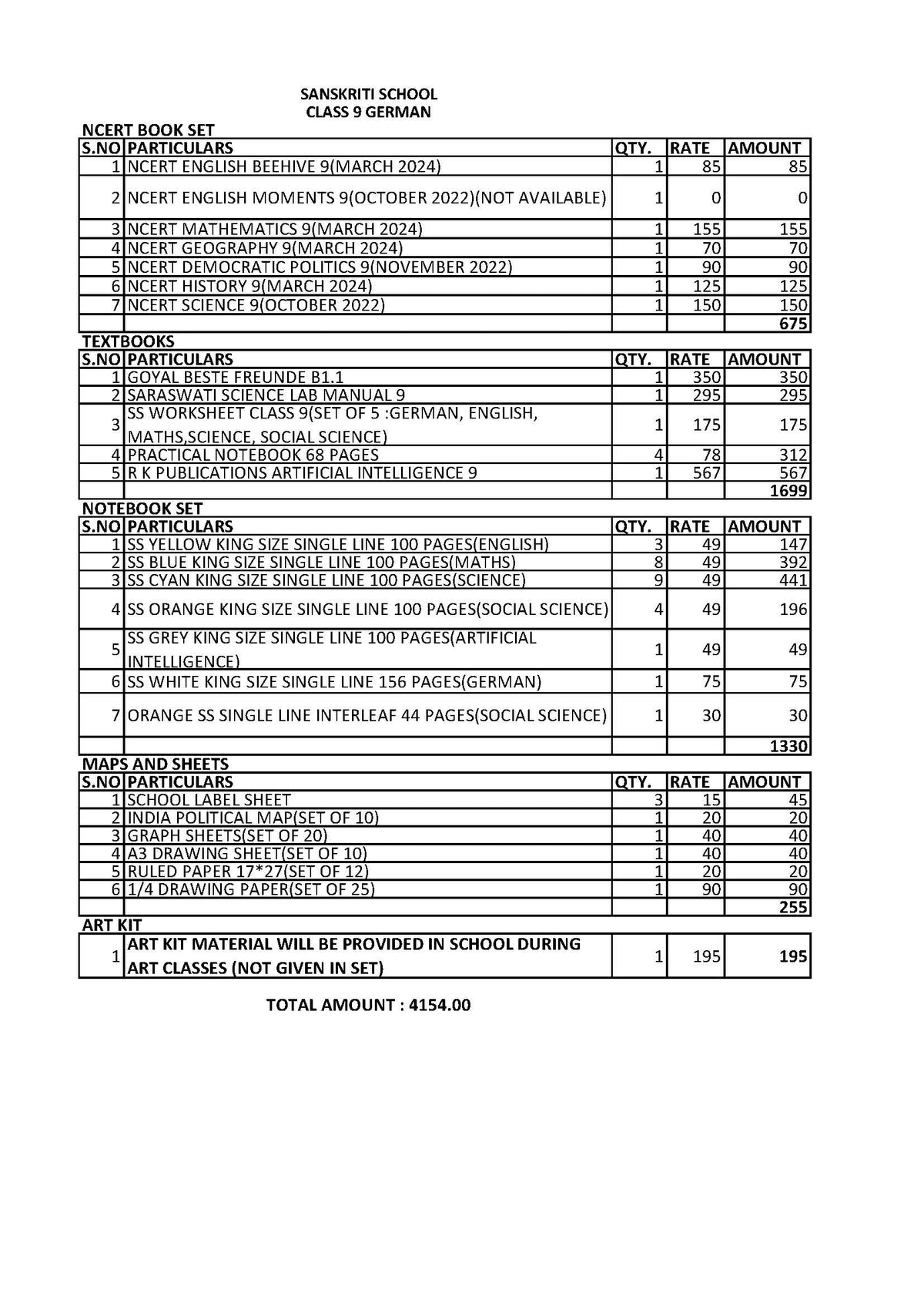 SANSKRITI SCHOOL CLASS 9 GERMAN SET 2024-25