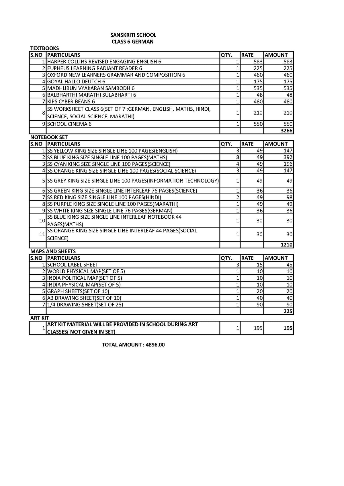 SANSKRITI SCHOOL CLASS 6 GERMAN SET 2024-25