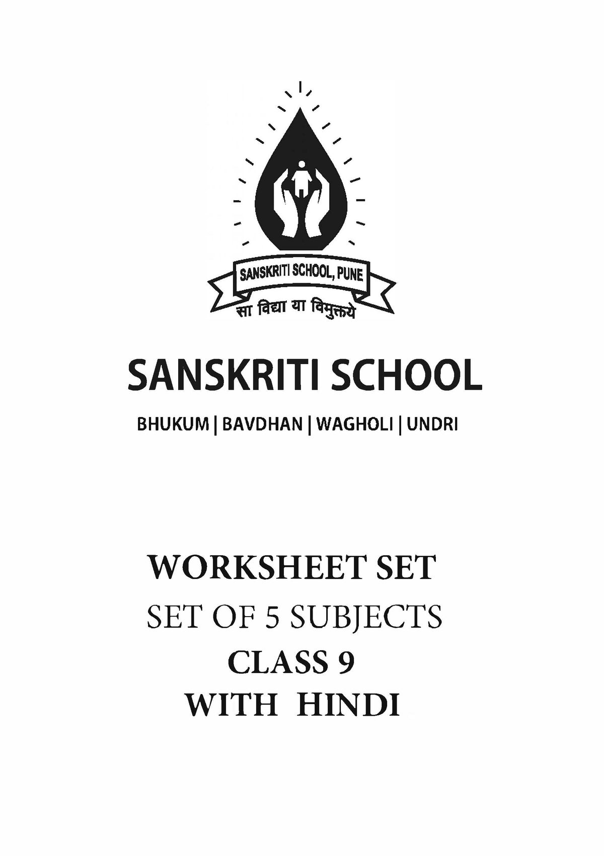 SANSKRITI SCHOOL CLASS 9 HINDI WORKSHEET SET