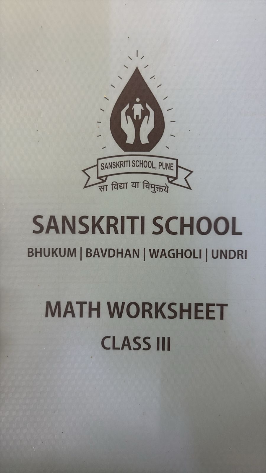 SANSKRITI CLASS 3 MATH WORKSHEET