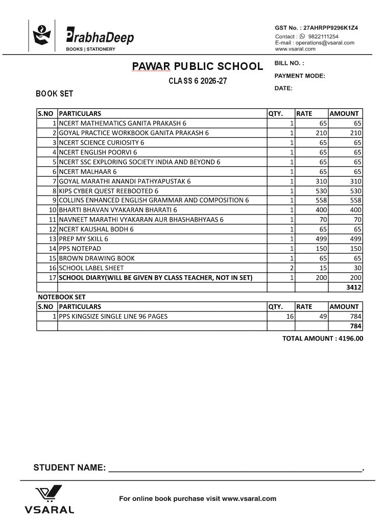 PAWAR PUBLIC SCHOOL CLASS 6 SET