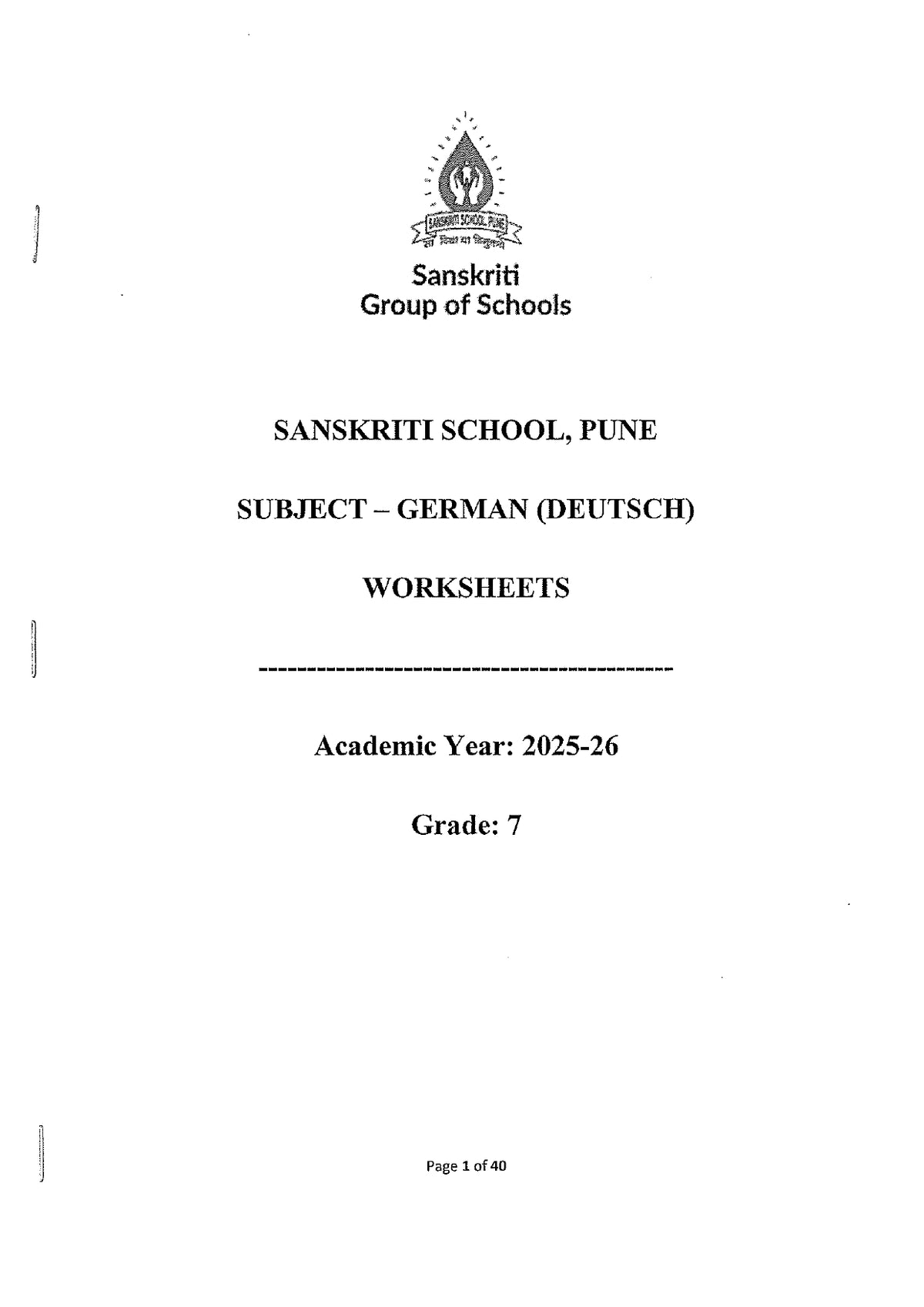 SS WORKSHEET CLASS 7 GERMAN 2025-2026