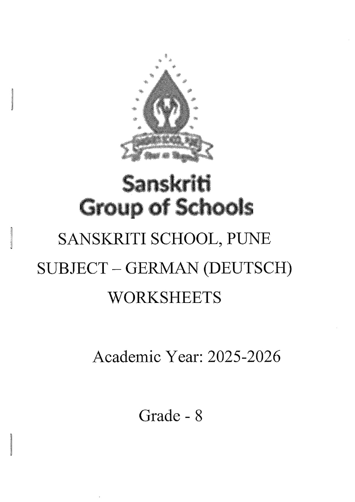 SS WORKSHEET CLASS 8 GERMAN 2025-2026
