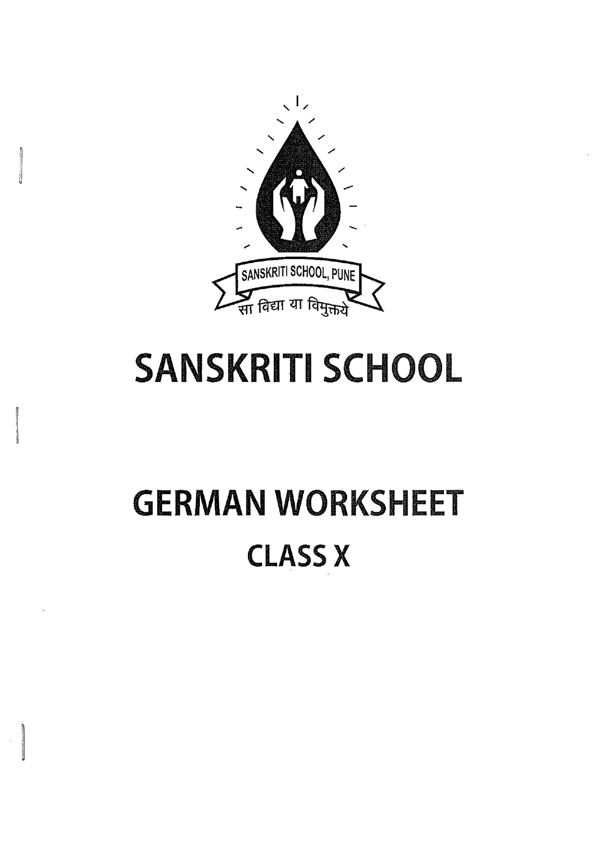 SANSKRITI WORKSHEET CLASS 10 GERMAN SET 2026-27